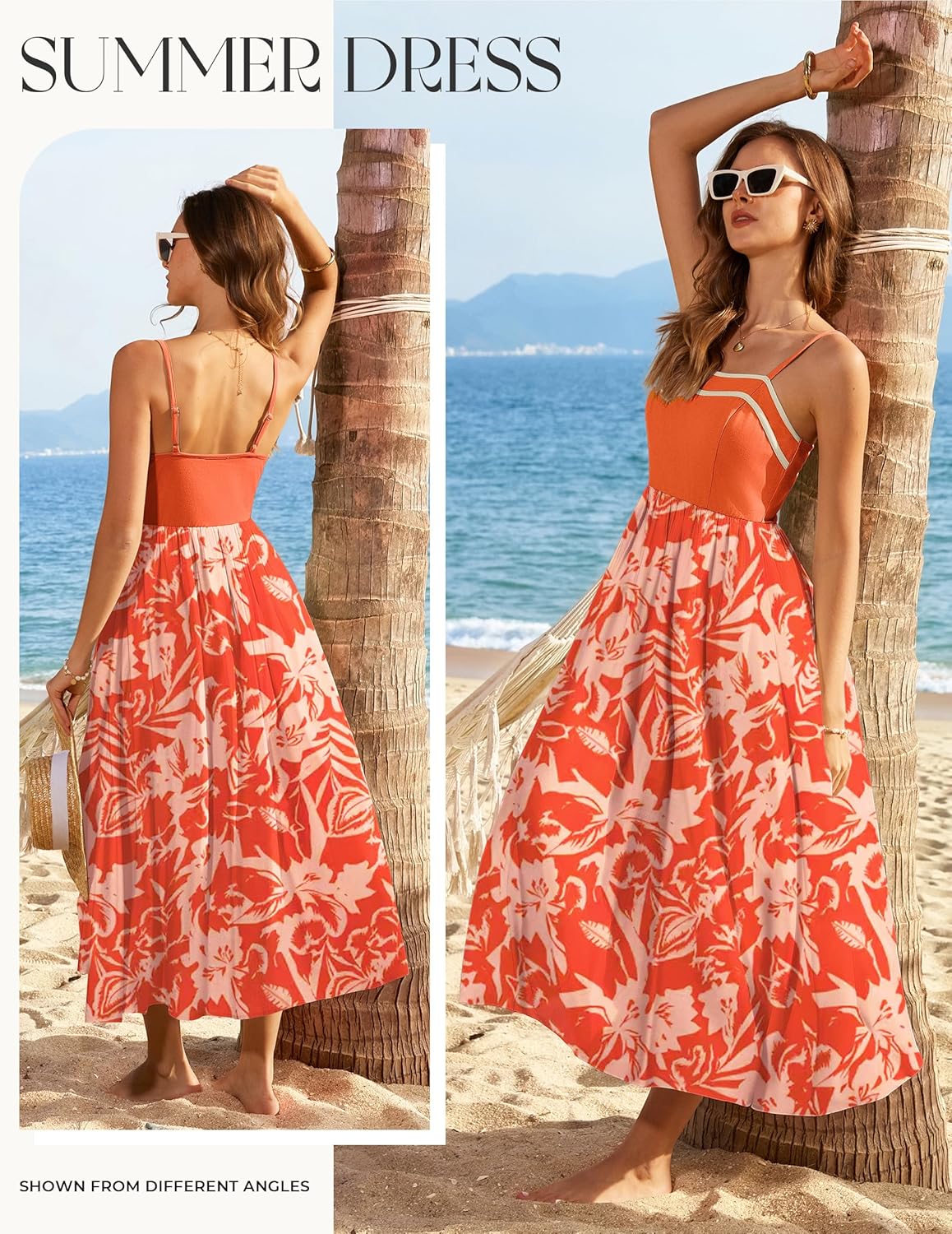 GRACE KARIN Summer Dresses for Women 2026,Color Block Floral Maxi Dress,Spaghetti Strap A Line Dresses with Pockets - Image 2