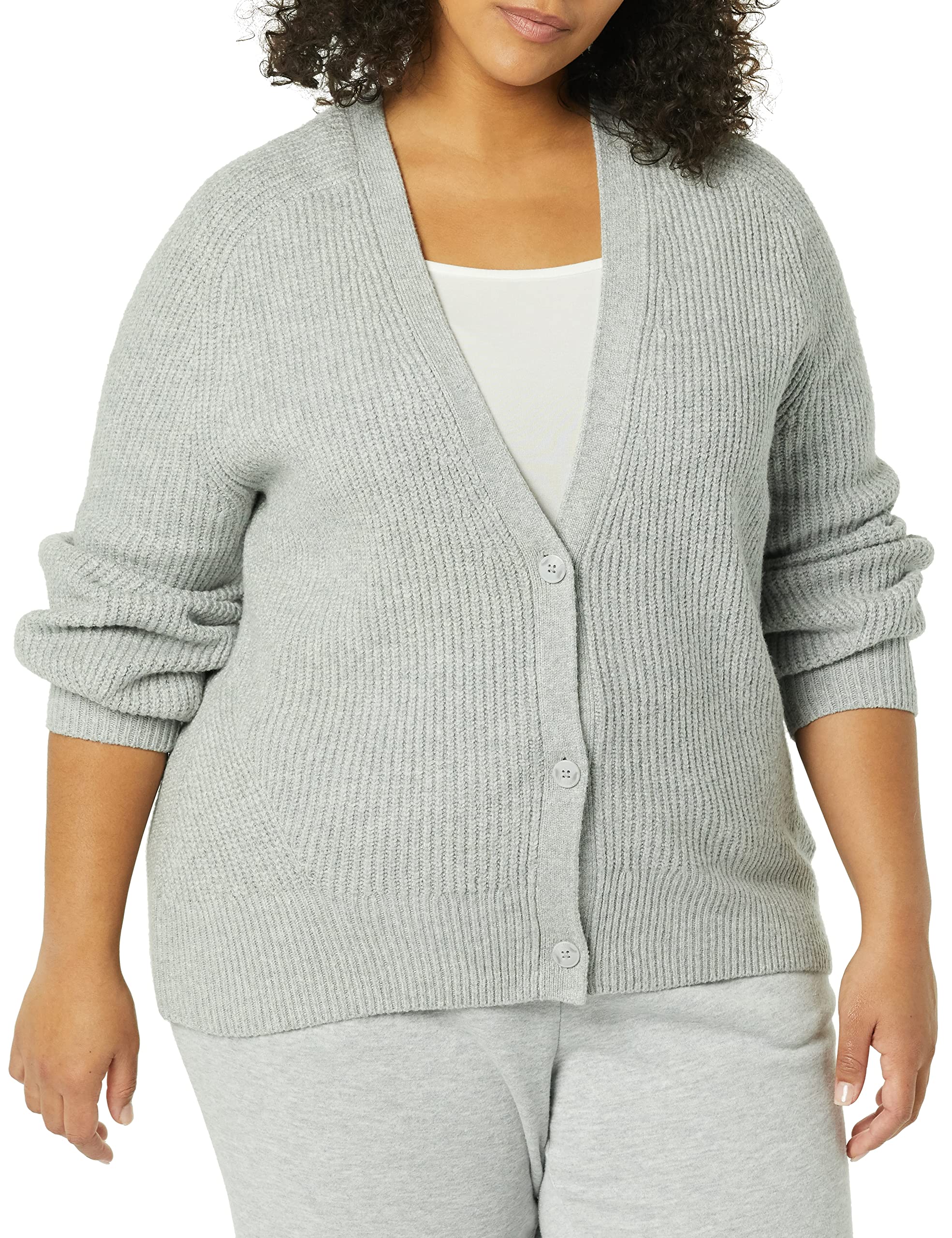 Photo 1 of Amazon Essentials Women's Soft Touch Ribbed Blouson Cardigan Small Grey Heather