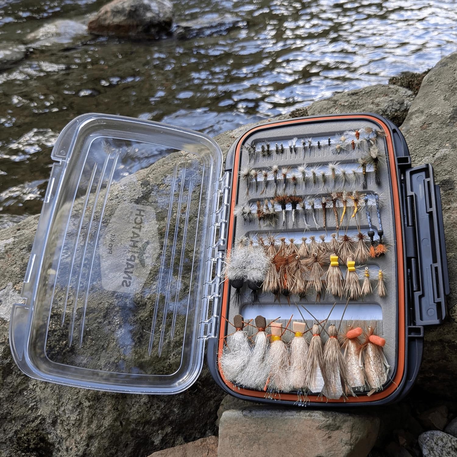 Fly Kit Hatch-Matched Fly Assortment for Trout Fishing | 200 Pieces (80 Dry Flies, 120 Nymphs) | Waterproof Compact Fly Box | Real-Time Insect Identification