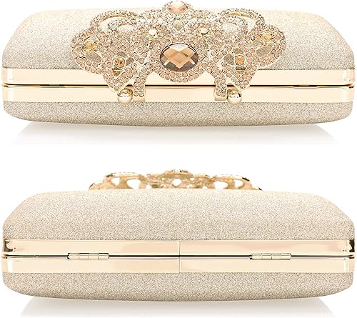 Miniatura 5 de Dexmay - Bolso de mano con diamantes de imitación con cierre de corona de cristal, bolso de noche formal para mujer