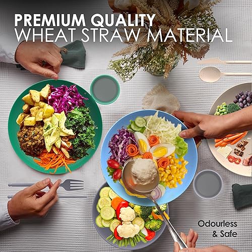 Miniatura 4 de Juego de vajilla de paja de trigo para 4  Platos y utensilios de camping  Platos para microondas  Alternativo a platos y cuencos de plástico  Juego