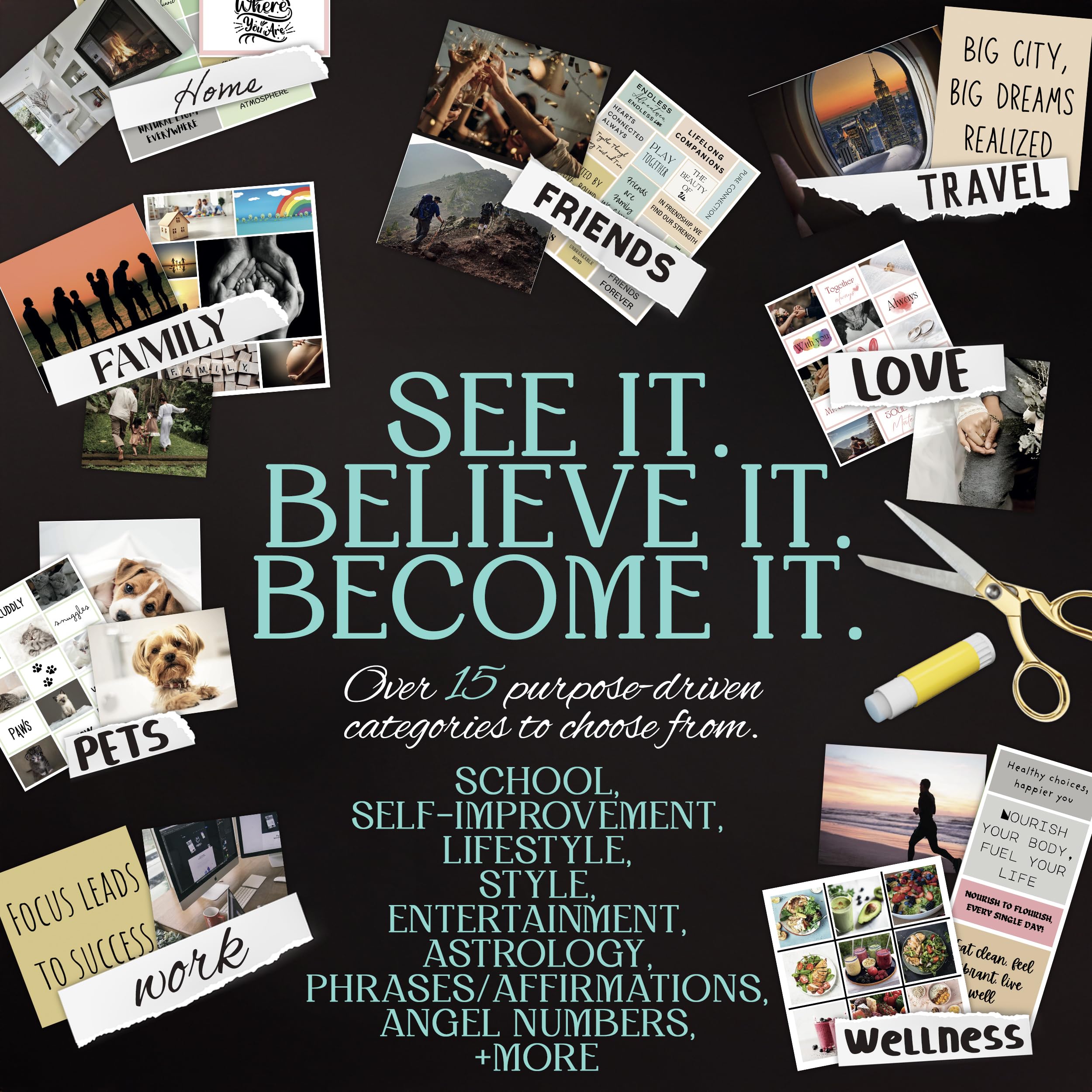 Planners with Purpose Vision Board – ponad 1200 obrazów i cytatów z tablicy wizyjnej – dziennik wizji dla demonstracji, motywacji i inspiracji stylem życia – zestaw