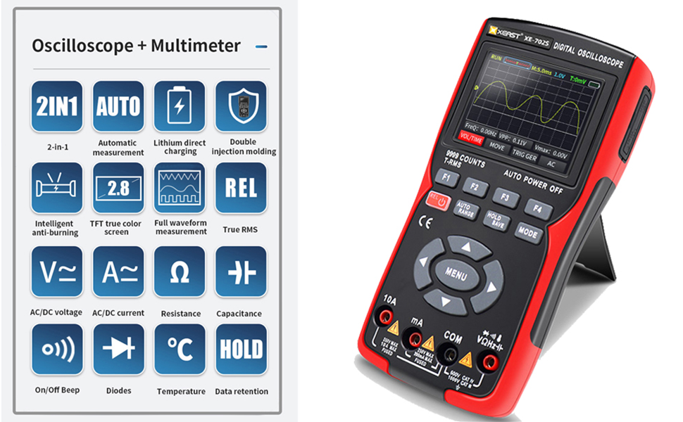 Oscilloscopio Portatile Multifunzione - Multimetro Digitale 9999 Conteggi Con Sonda Temperatura - Foto 13
