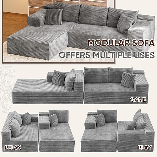 Vista 4 de VICTONE 108” Cloud Sectional Couches, Boneless Couch Modular L-Shaped Sofa with Deep Seat, Modern Comfort Upholstered Sofas for Living Room, No