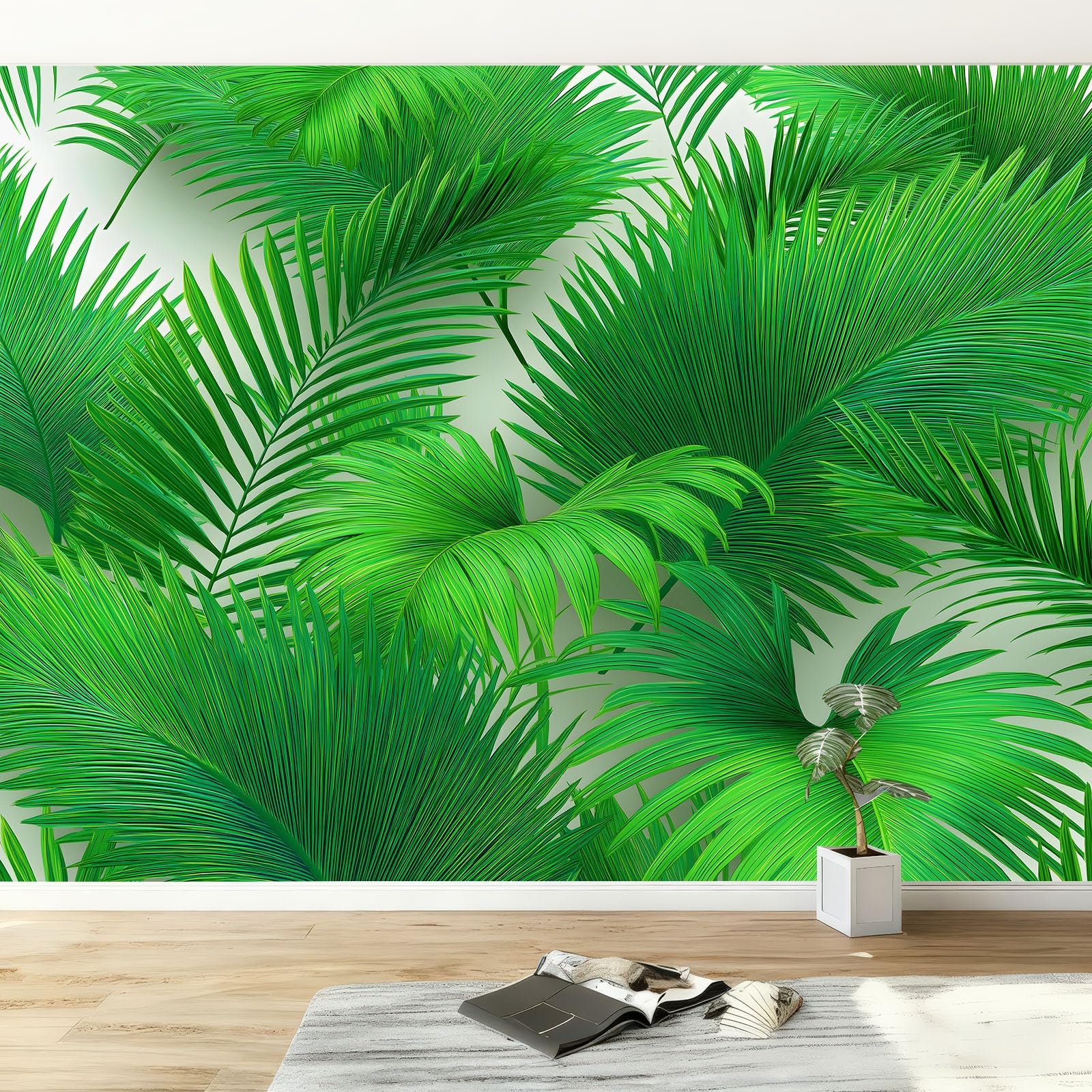 Tapeta Zielone tropikalne liście palmowe 250 x 175 cm Mural tapeta z nadrukiem 3D nowoczesna dekoracja ścienna do sypialni, salonu, pokoju dziecięcego