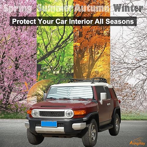 Vista 22 de Aunginsy Parasol para parabrisas delantero compatible con Toyota FJ Cruiser 2007-2021, parasol plegable reflectante para rayos UV y protección solar