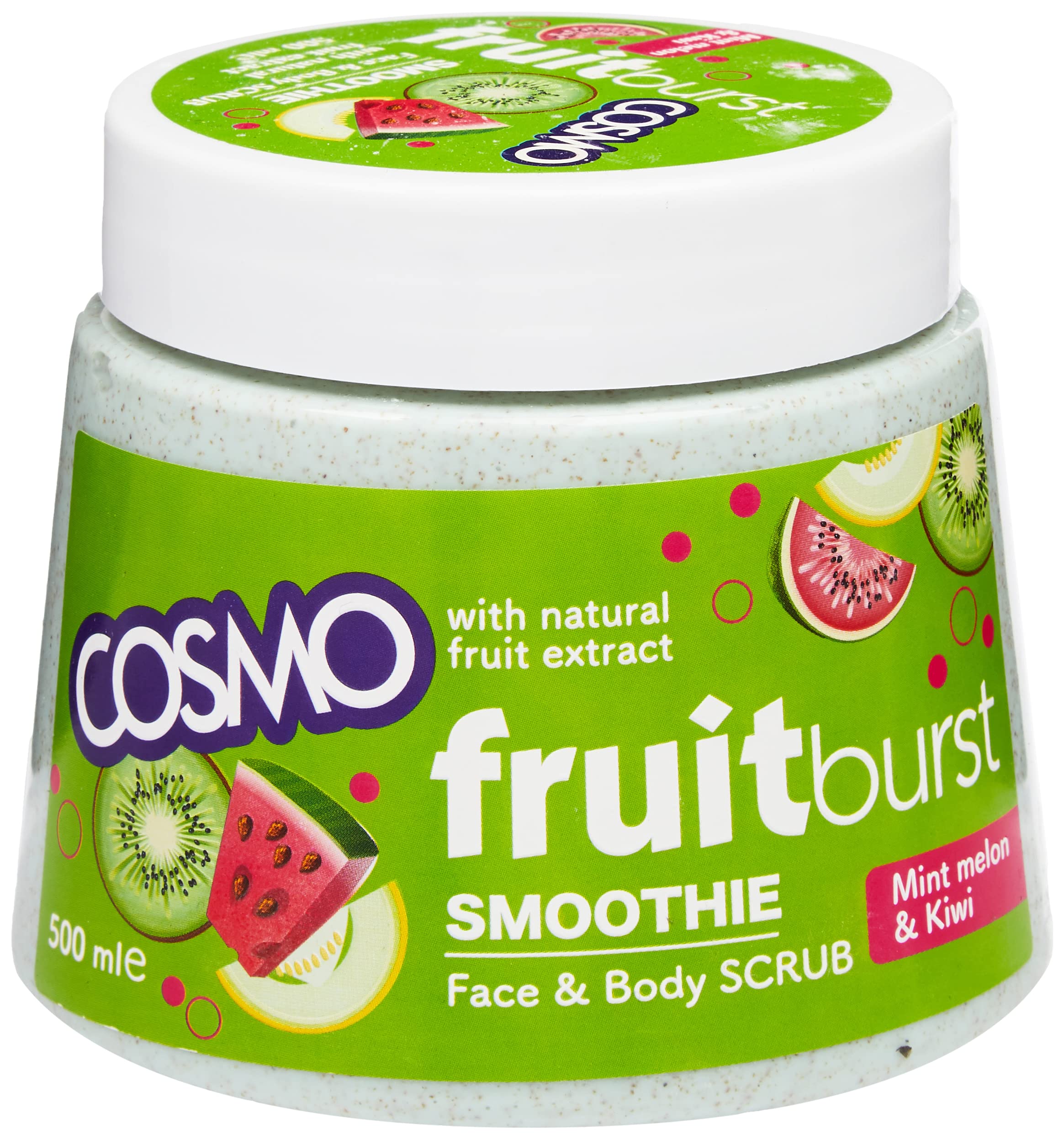 Cosmo Fruit Burst Face and Body Scrub Jar Smoothie with Natural Extract - Mint Melon & Kiwi + Grape & Cherry 500 ml/ 16.9 oz (Pack of 2)-image-41