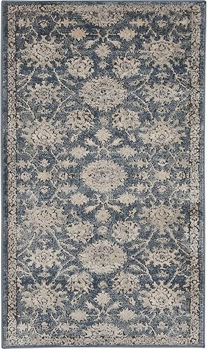 HomeRoots Alfombra antideslizante oriental azul y beige de 2 x 4 pies