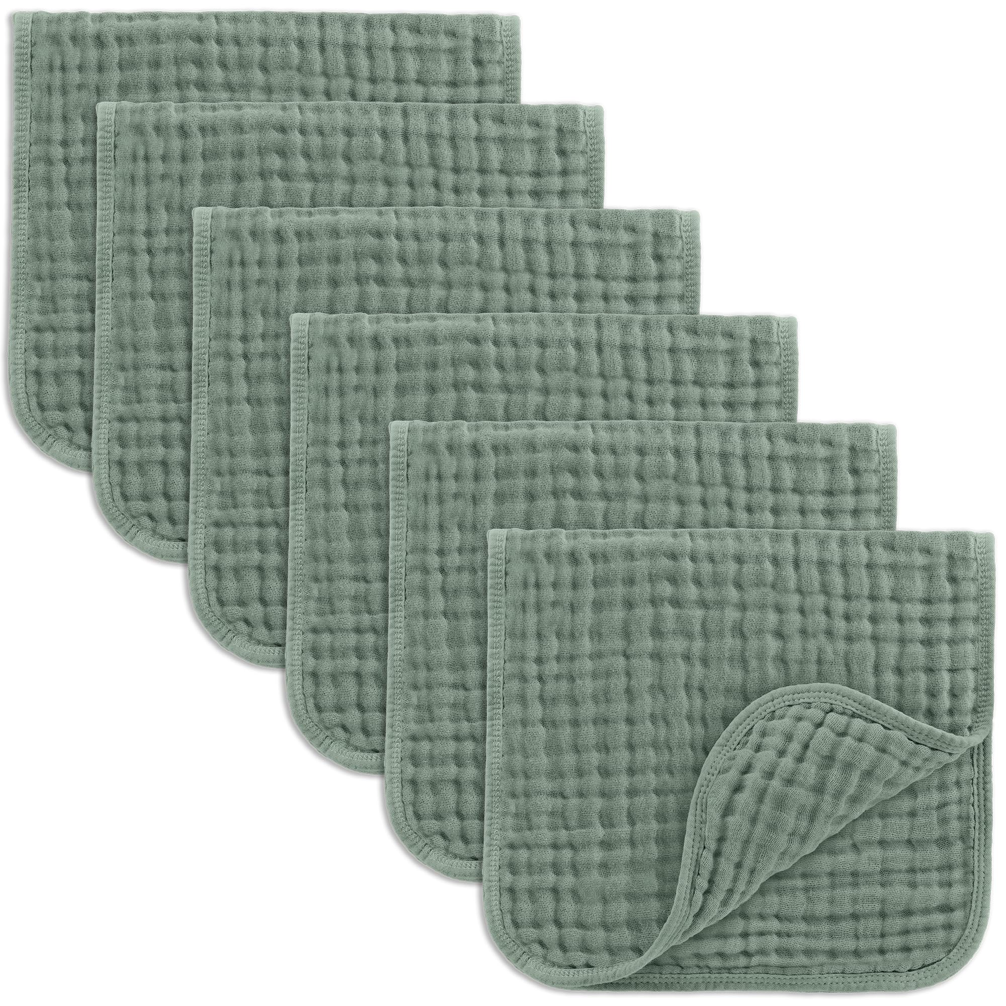 Comfy Cubs Muslin Burp Cloths 20" x 10", Pack of 6 - Large, 6-Layer, Ultra Absorbent 100% Cotton for Baby Drool and Messes - Soft, Safe & Gentle Baby Burp Cloths Set for Boys & Girls - Fern
