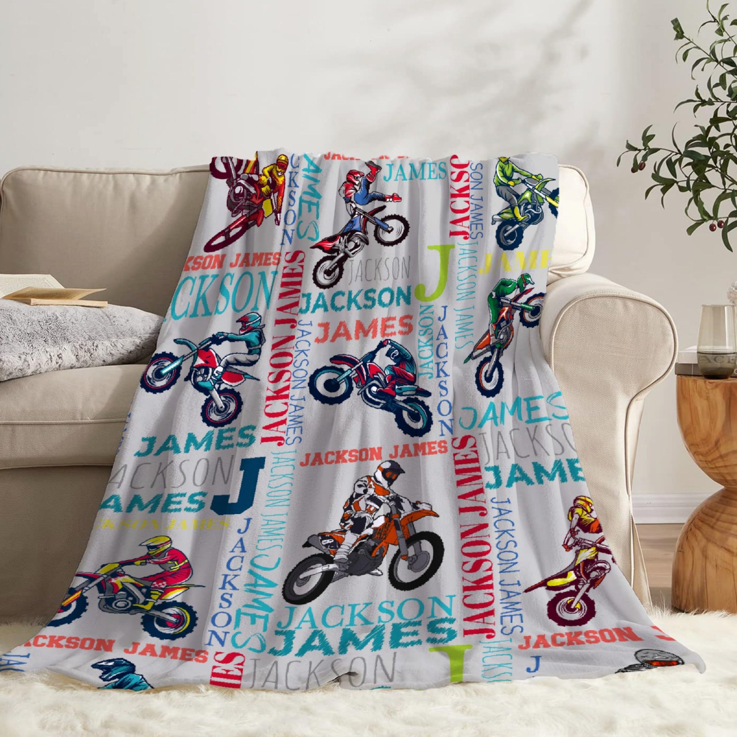 Personalized Motorcycle Dirt Bike Blanket Custom Motorcycle Blanket