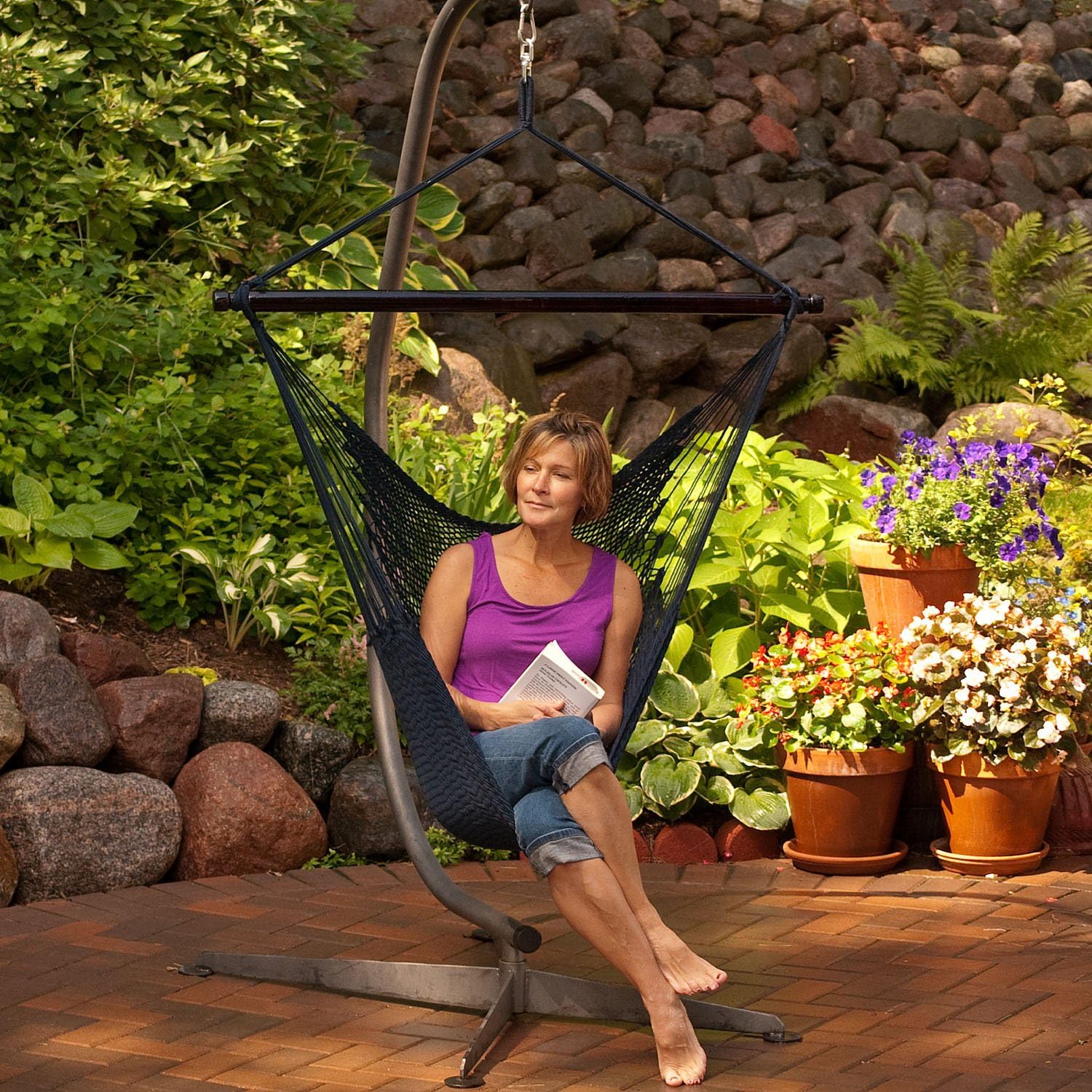 ALGOMA Net 4913N Hanging Caribbean Rope Hammock Chair, One Size, Blue
