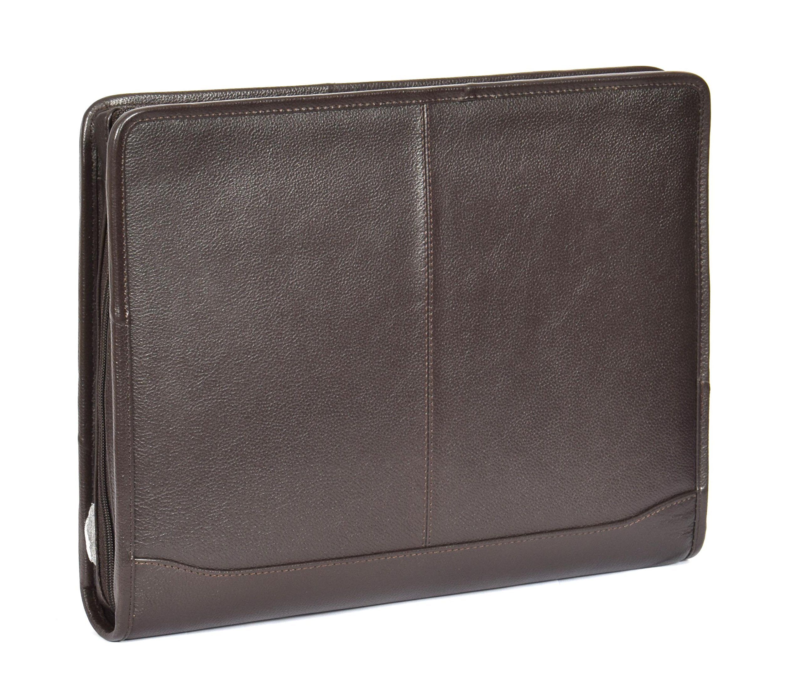 Luxury Real Leather Zip Around Folder File Detachable Metal Ring Binder Braga (Brown)