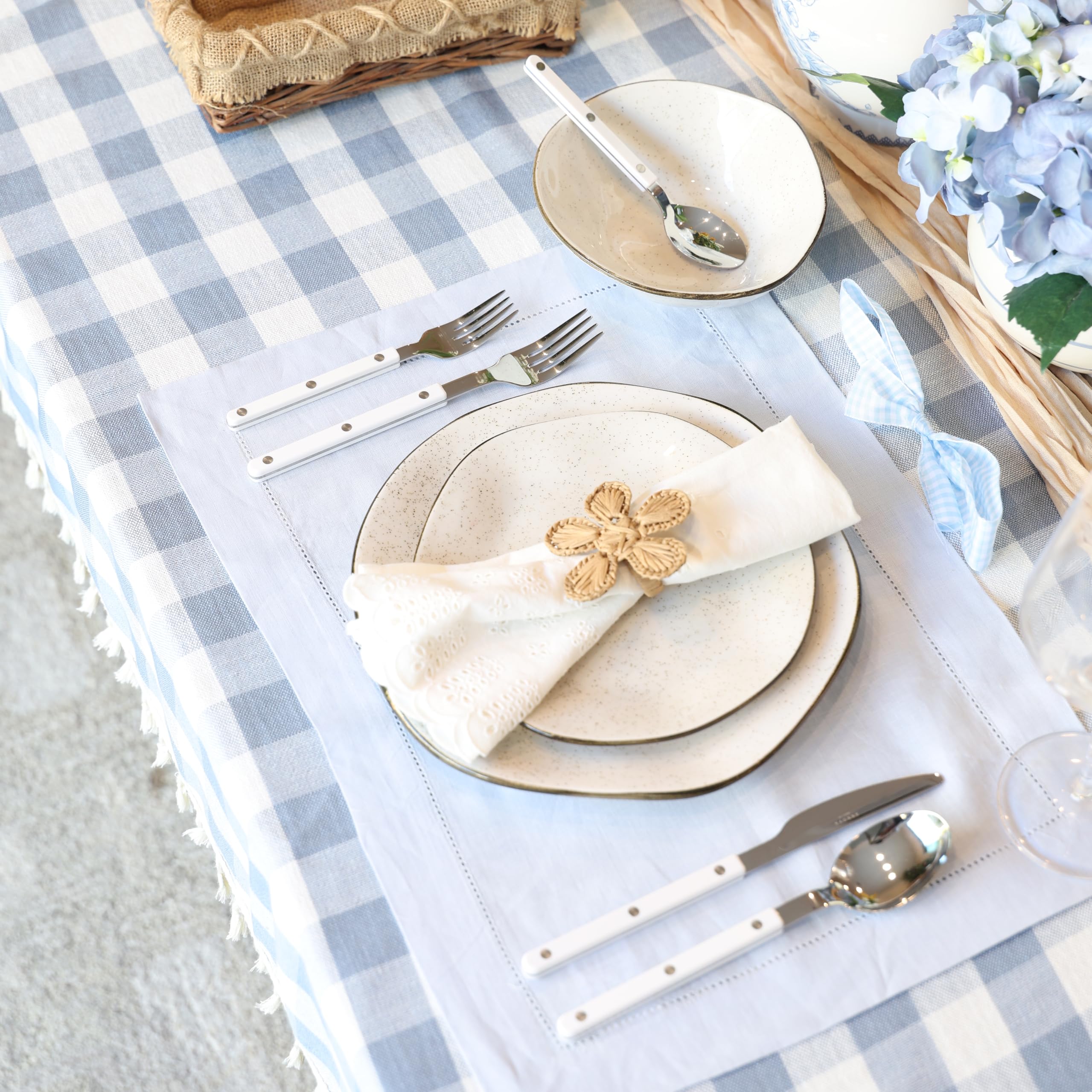 ANNOVA Set di posate, posate in acciaio inossidabile colorate in stile retrò/rivettate, coltelli da tavola, forchette, cucchiai, forchette da insalata e cucchiai da dessert (Bianco,10 Pezzi)
