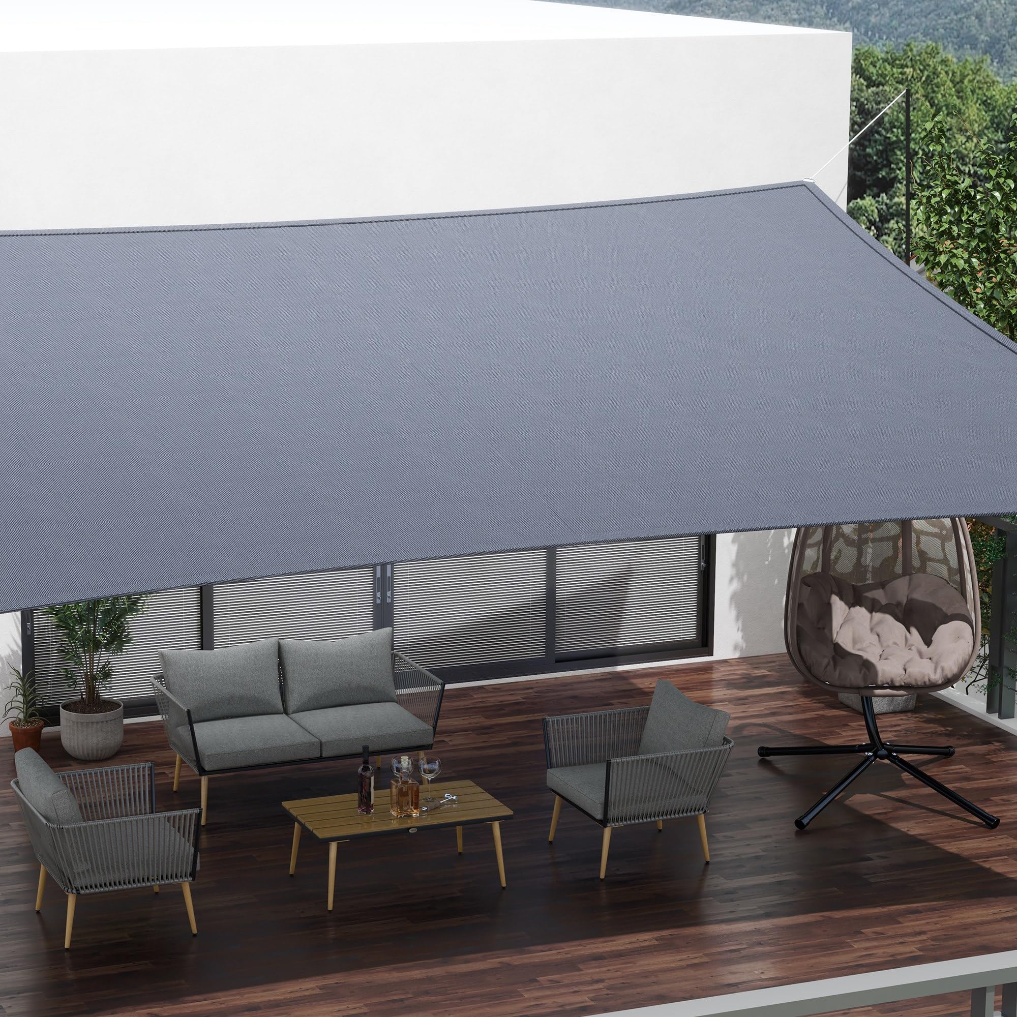 Outsunny Toldo Vela de Sombra Rectangular 4x6 m Toldo de Terraza de HDPE con Anillo de Acero Inoxidable y Cuerdas para Jardín Patio Gris