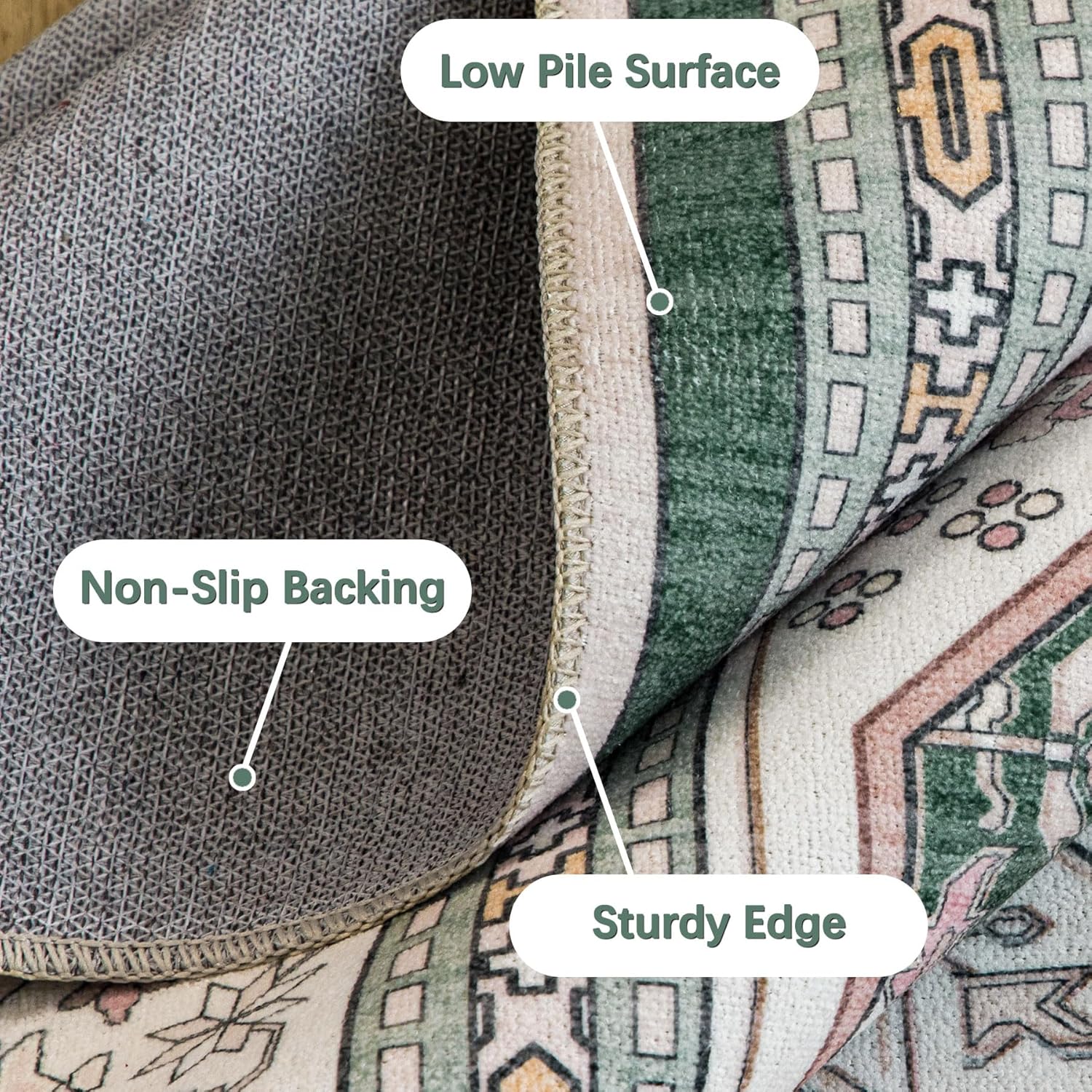 DECOMALL Maila Machine Washable Rugs 2x3ft, Traditional Oriental Green Rug,Vintage Distressed Large Rugs Carpet for Living Room Bedroom