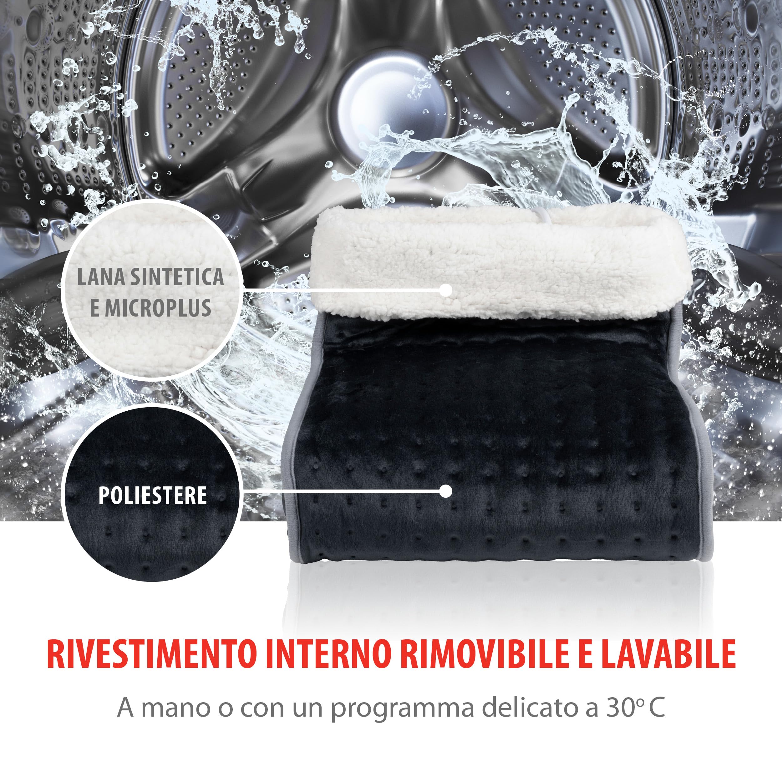 Alpina Scaldapiedi Elettrico - Scalda Piedi per la Cura Dei Piedi - Cuscino Scaldapiedi Lavabile - 3 Livelli di Calore - Grigio