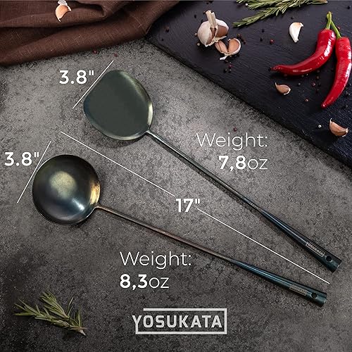 Miniatura 8 de YOSUKATA Sartén Wok inferior redonda azul de 14 pulgadas + tapa Wok de 13.6 pulgadas, cubierta wok de acero templado con agujeros de vapor +