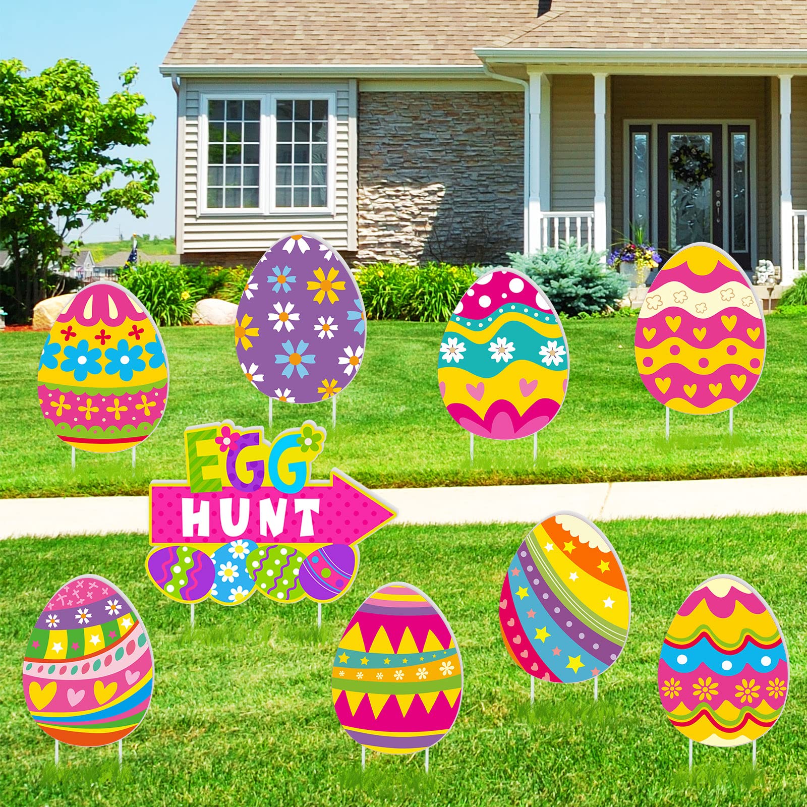 Décoration de jardin de Pâques : 9 panneaux extérieurs résistants avec piquets pour votre pelouse
