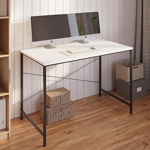 FURLAY Slate Office Desk and Study Table | 1 Year Warranty | Metal and Engineered Wood Desk for Adults & Students | DIY (White, 91 x 60 x 77 cm)