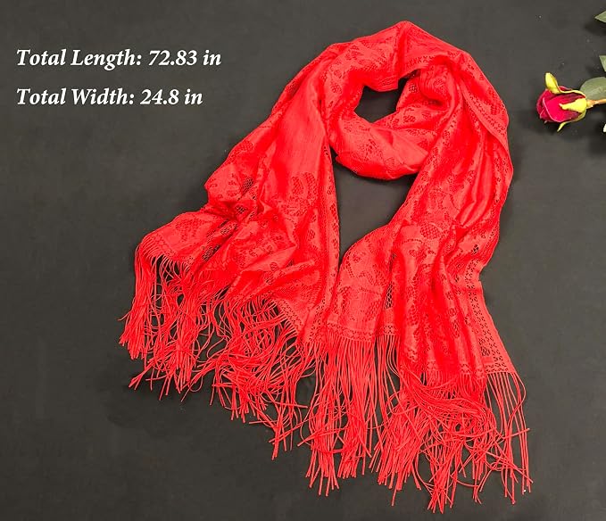 Pashmina de encaje floral con flecos para mujer miniatura 5