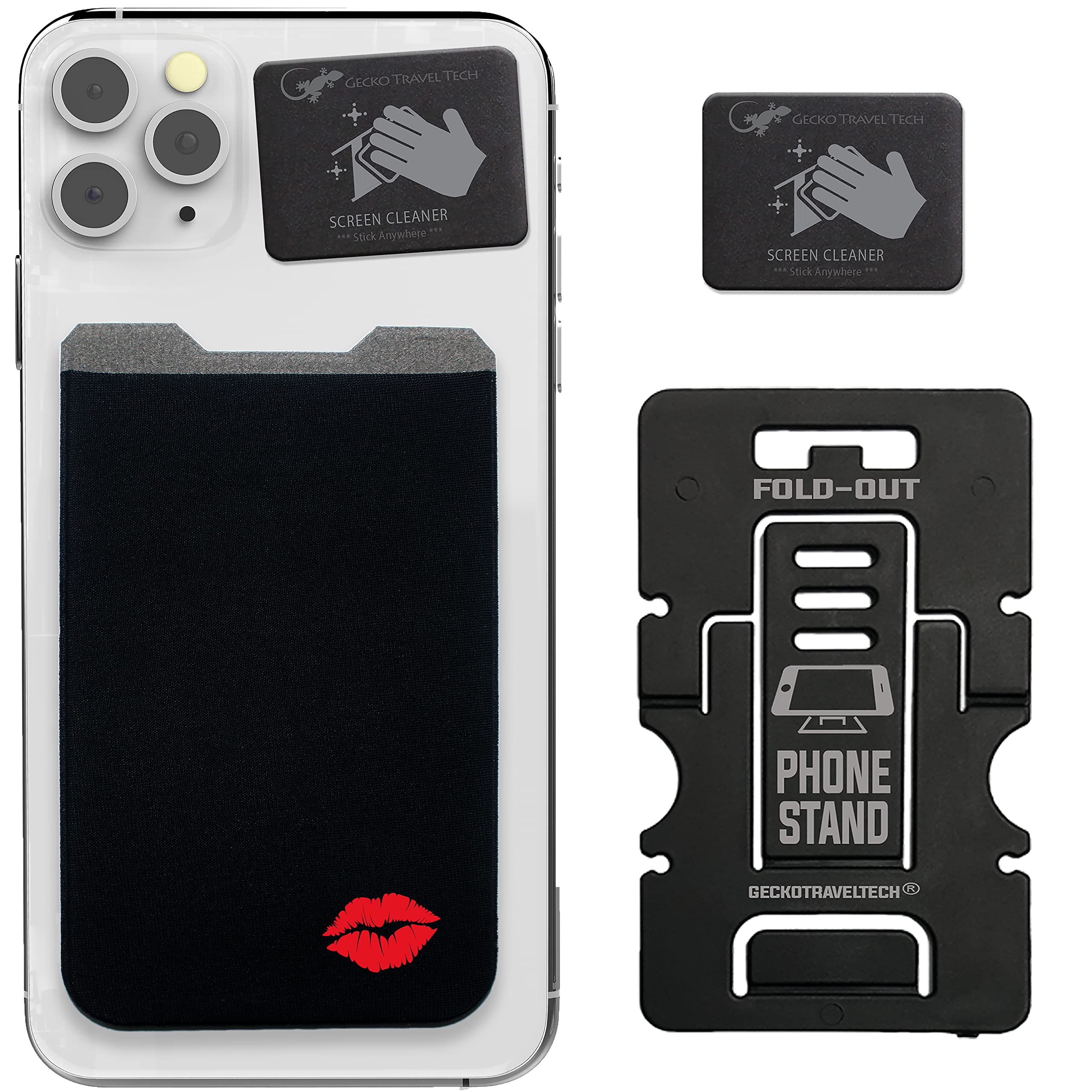 Phone Wallet - Adhesive Card Holder - Cell Phone Pouch - Stick on Lycra Pocket by Gecko - Carry Credit Cards and Cash