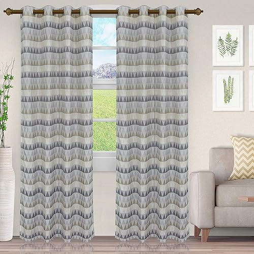 SUPERIOR Scalene - Cortinas de jacquard semitransparentes con cabecera con ojales, color arena