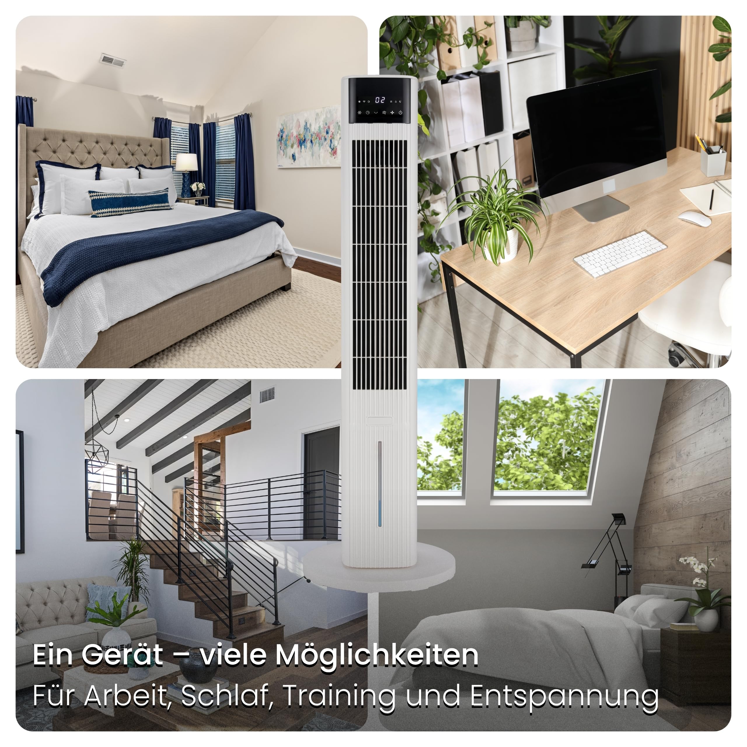 Ventilator mit Wasserkühlung CoolAir, WiFi, 5L, 2x Kühlakkus, 65W, Oszillation, Cooler Fan, Verdunstungskühler, Turmventilator mit Kühlung, Luftkühler, Standventilator, Raumkühler