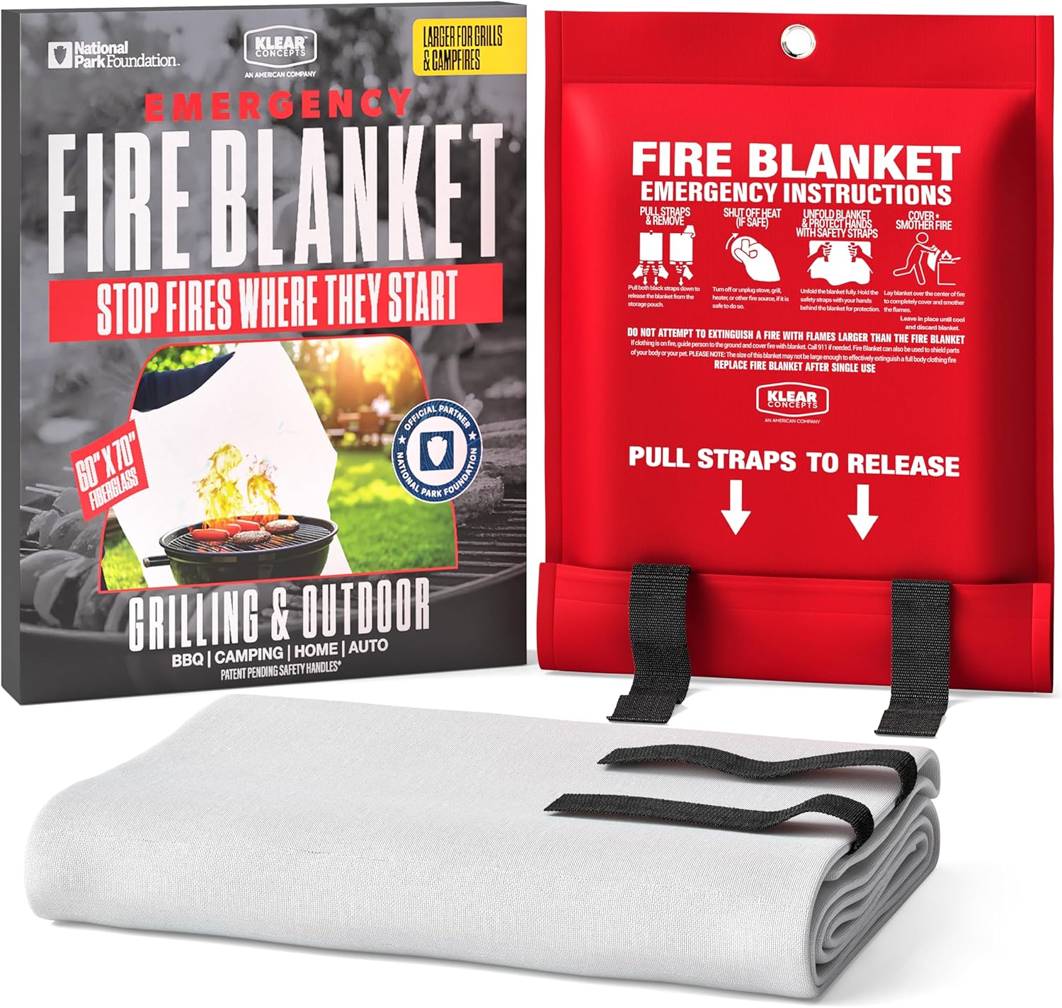 National Park Foundation Partner BBQ Fire Blanket 60"x70", Extra Large UM9 Fiberglass Blankets for Grills, Campfires, and Tailgating, Fire Pit, Emergency Camping Gear, Designed in the USA