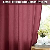 Vista 3 de Cortinas semitraslúcidas de 96 pulgadas de largo, cortinas rojas con dobladillo para cortinero, para sala de estar, dormitorio, paneles de ventana