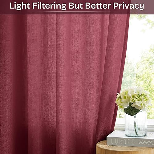 Miniatura 3 de Cortinas semitraslúcidas de 96 pulgadas de largo, cortinas rojas con dobladillo para cortinero, para sala de estar, dormitorio, paneles de ventana