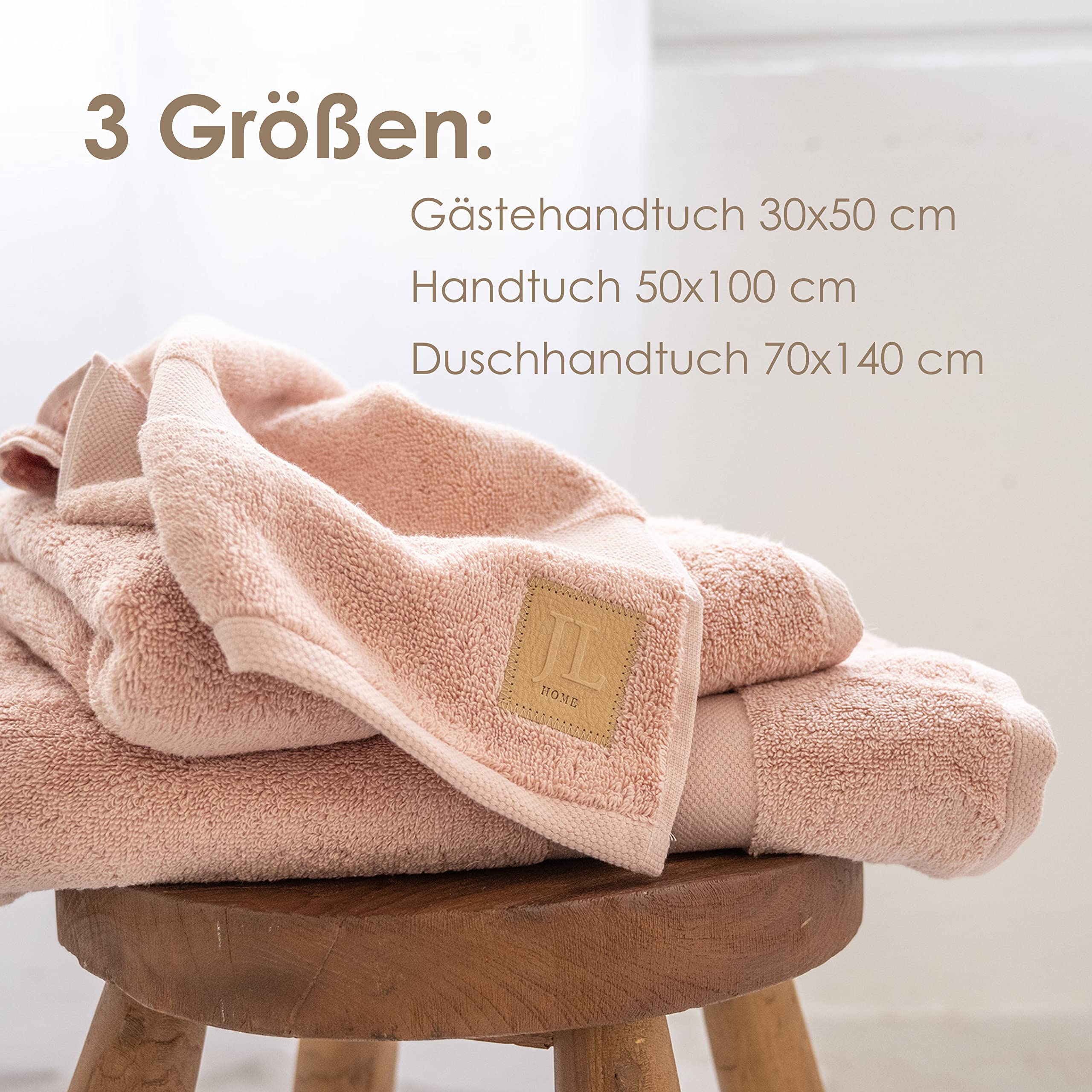 Gastenhanddoek Jean & Len van 100% biologisch katoen, kleur beige, met haak, OEKO-TEX- en GOTS-gecertificeerd, merklabel van veganistisch leer, gastenhanddoeken 30x50 cm