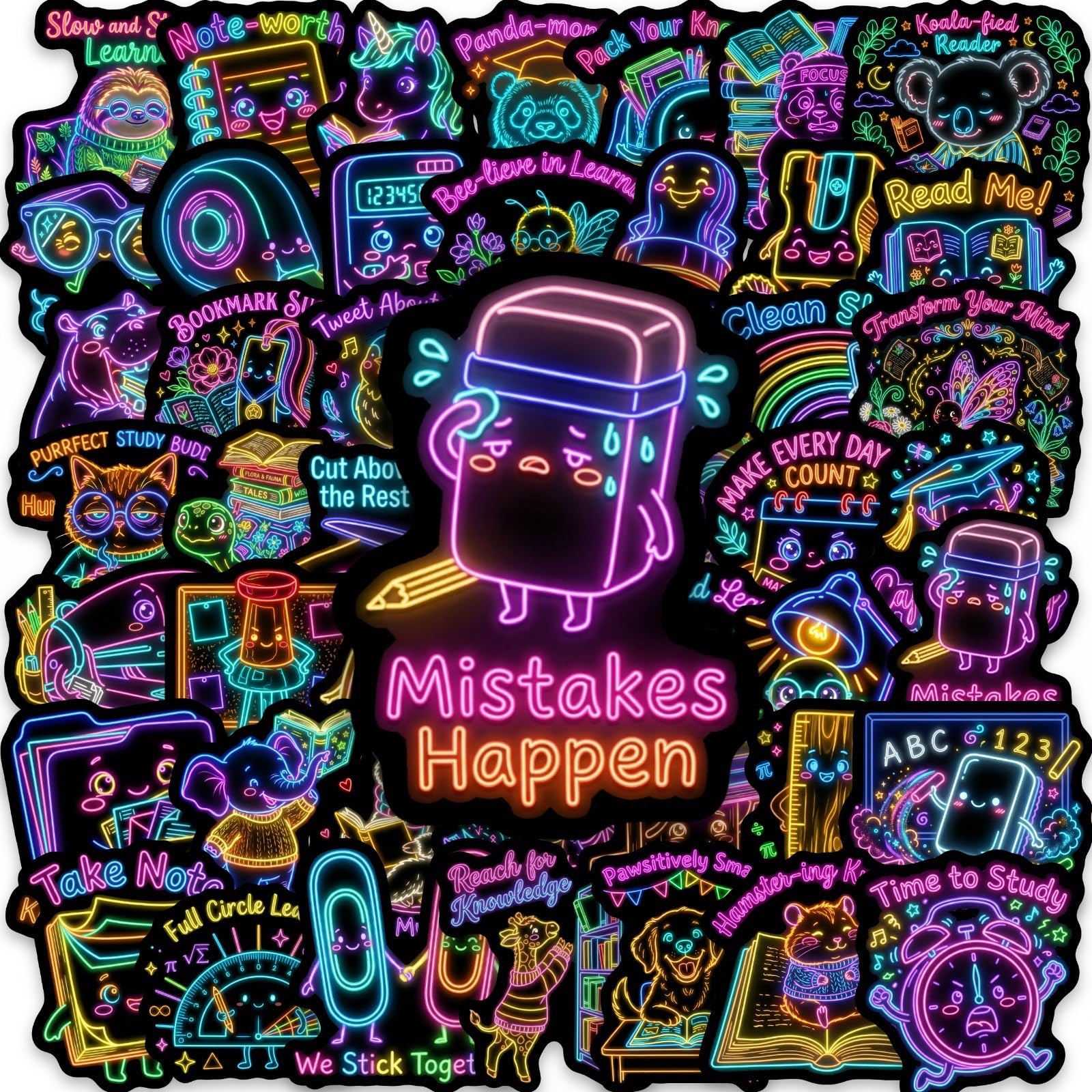 50Pcs Neon Study Stickers Classroom Vinyl Decals for Laptops Skateboards Luggage Helmets Bikes and Phones Fans Lovers and Academic Vibe Enthusiasts
