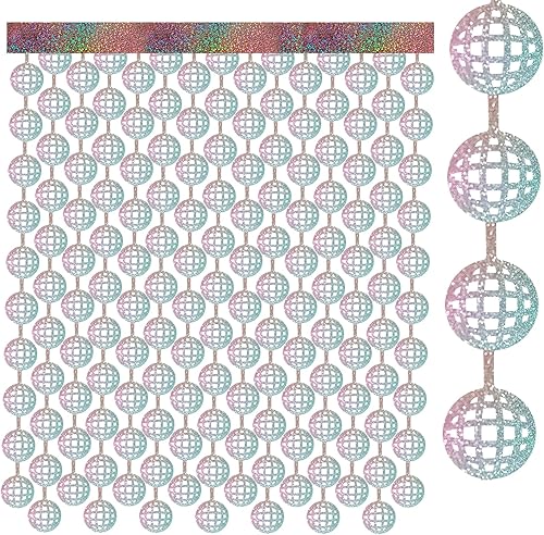 Paquete de 2 cortinas de aluminio de bola de discoteca, telón de fondo de bola de discoteca con lentejuelas, decoración de fiesta de los años 70,