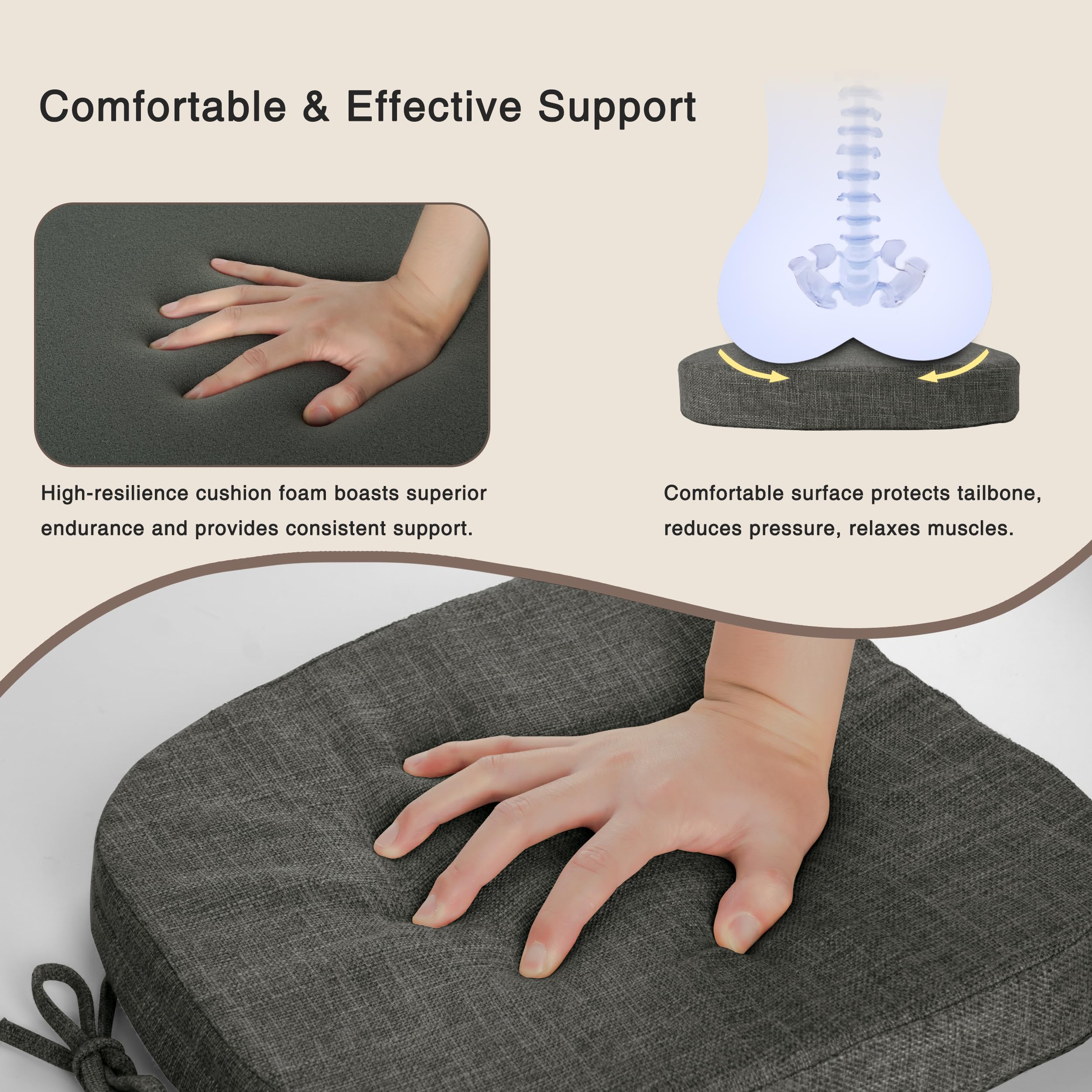 OVOV Juego de 4 cojines para sillas de 14x14 para sillas de comedor de metal con textura gruesa y antideslizantes para sillas de comedor con lazos y funda extraíble (35.5x35.5x5cm/14x14x2pulgadas