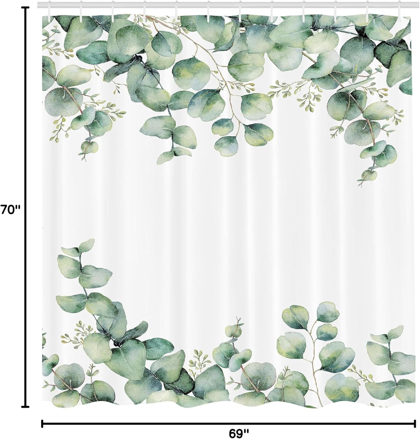Ambesonne Eucalyptus Shower Curtain, Green Floral Pattern with Watercolor Painting Style Leaves Branches, Cloth Fabric Bathroom Decor Set with Hooks, 69" W x 70" L, Almond Green Emerald