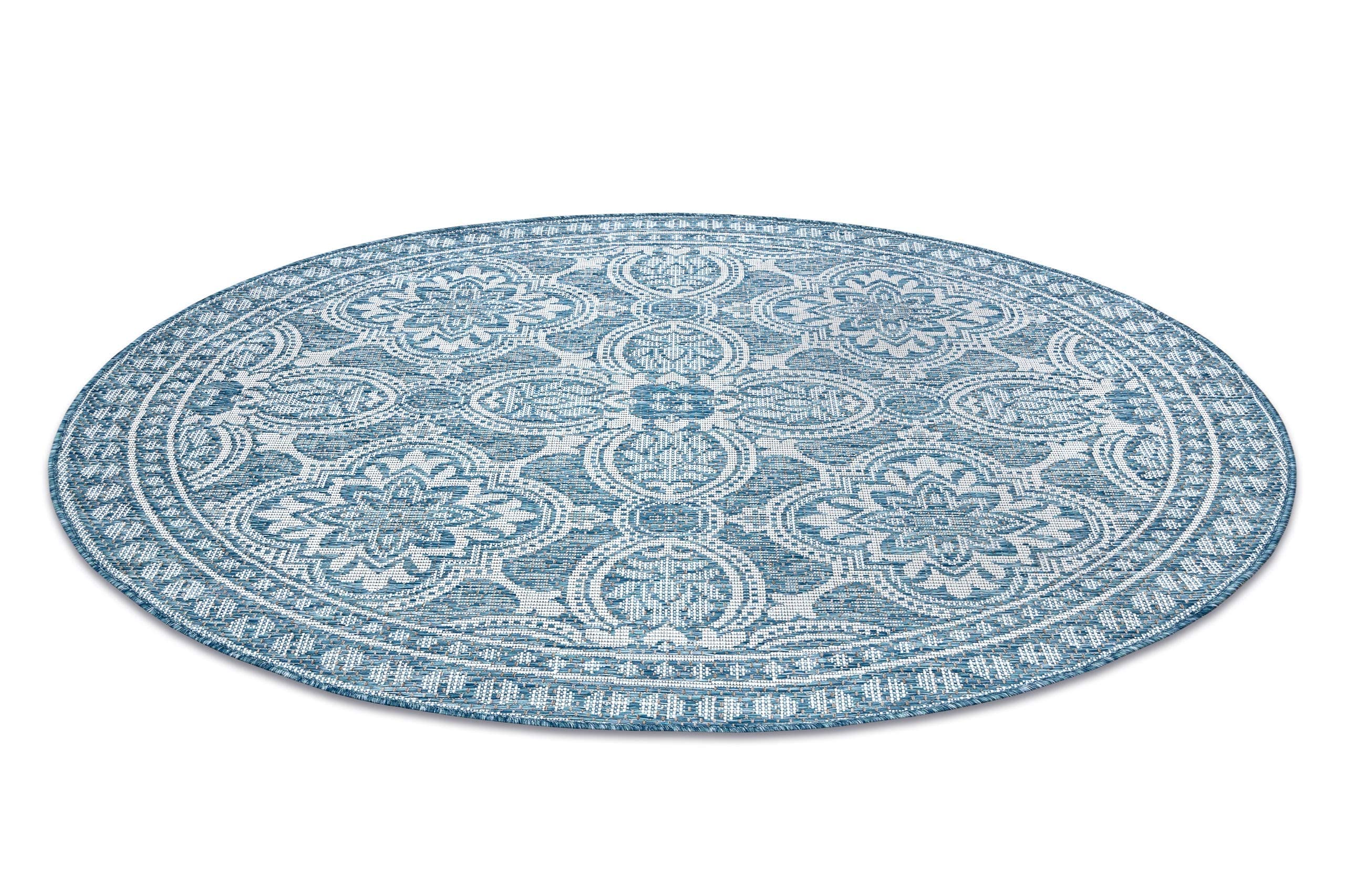 rugsx Nowoczesny dywan SISAL LOFT, sznurkowy dywan do salonu, sypialni, na taras, do kuchni, styl boho, kość słoniowa/srebrny/niebieski, okrąg, 160 cm