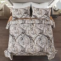 Vista 10 de DJY Juego de edredón de cachemira marrón, tamaño Queen, juego de colcha bohemia de 3 piezas, ropa de cama de microfibra suave y ligera con estampado