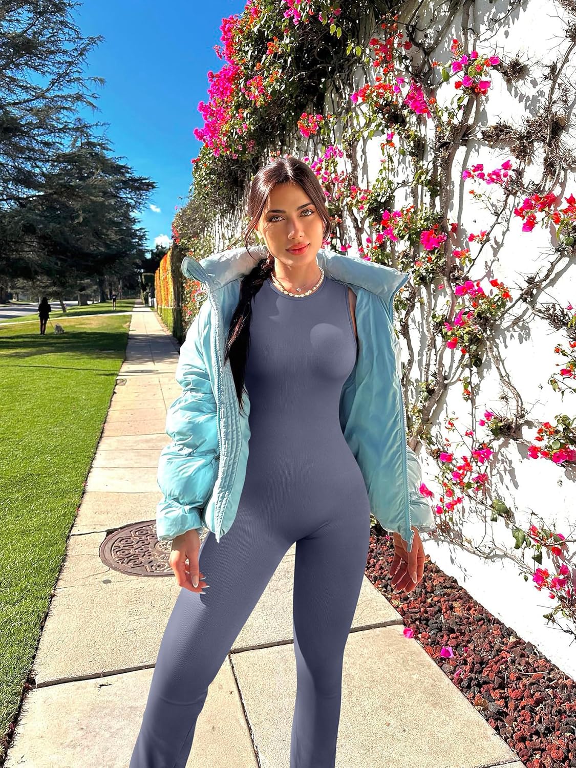 OQQ Women Yoga Jumpsuits Ribbed Crew Neck Sleeveless Bell Bottoms Flare Jumpsuits - Image 6