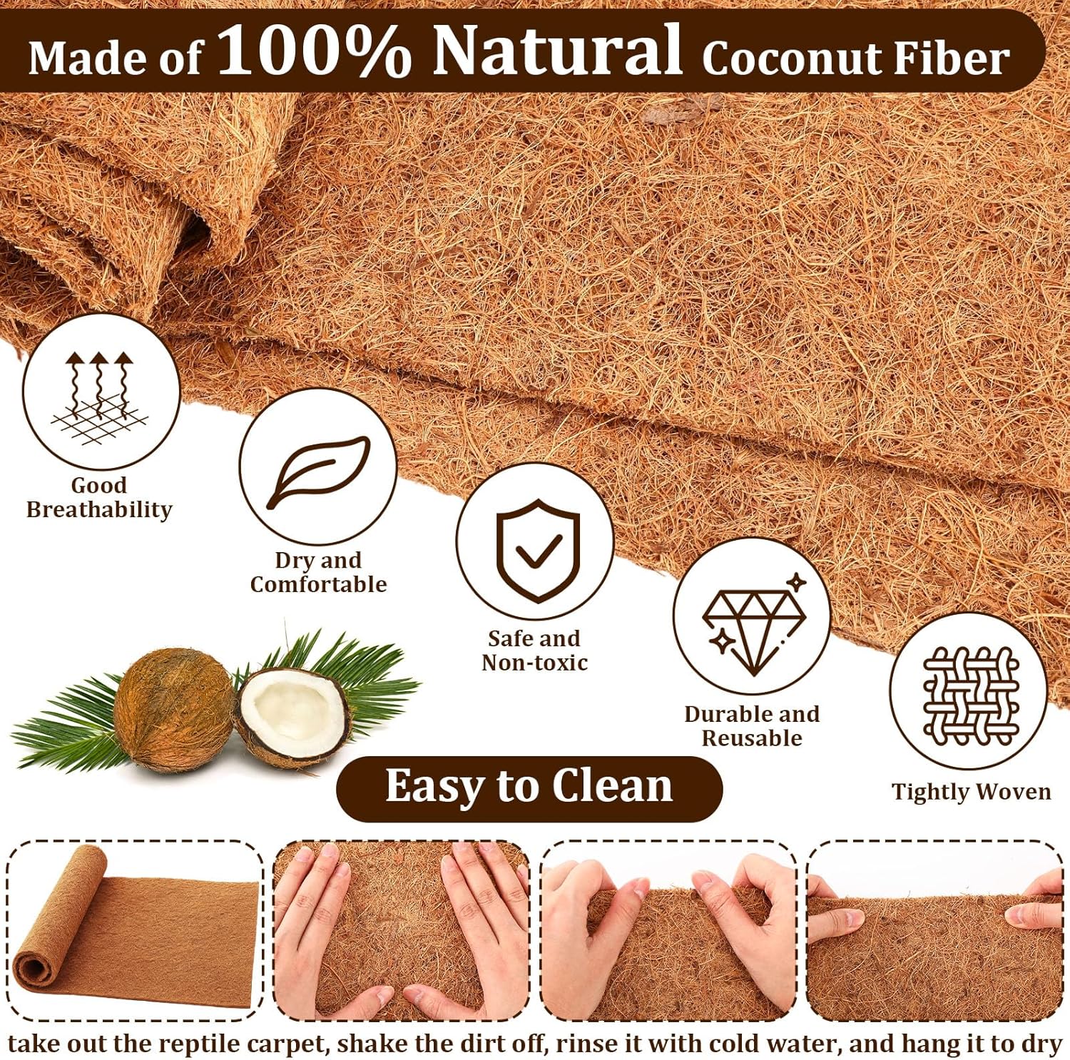 Foilswirl 7 Pcs Bearded Dragon Tank Accessories Set Coconut Fiber Mat, Hammock, Basking Platform, Wood Branch, Rock Cave, Feeding Bowl & Decor for Reptile Enclosure Habitat Desert Style