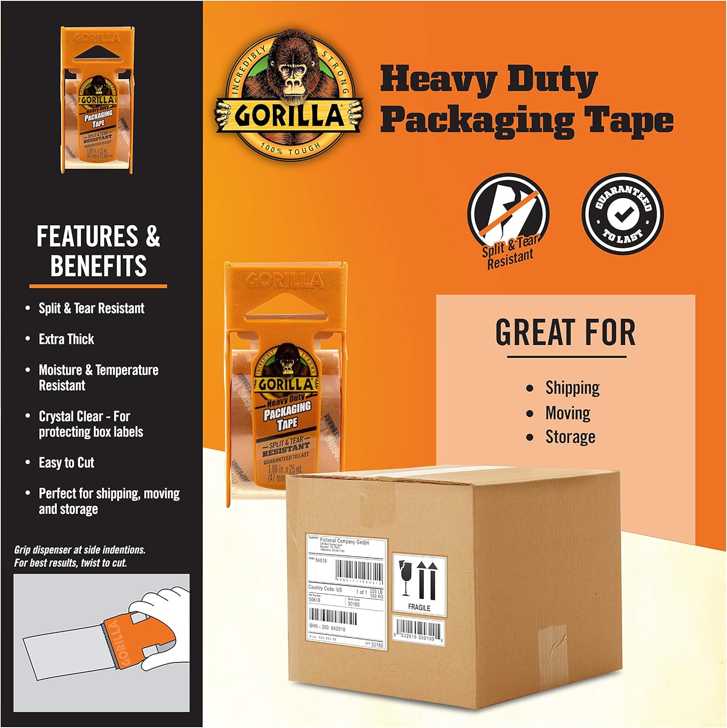 Flash Sale Buy 1 get 1 Gorilla Heavy Duty Packing Tape with Dispenser for Moving, Shipping and Storage, 1.88 x 25 yd, Clear, (Pack of 6) Best Deal Cheap 🛒 Gorilla Heavy Duty Packing Tape with Dispenser for Moving, Shipping and Storage, 1.88 x 25 yd, Clear, (Pack of 6)