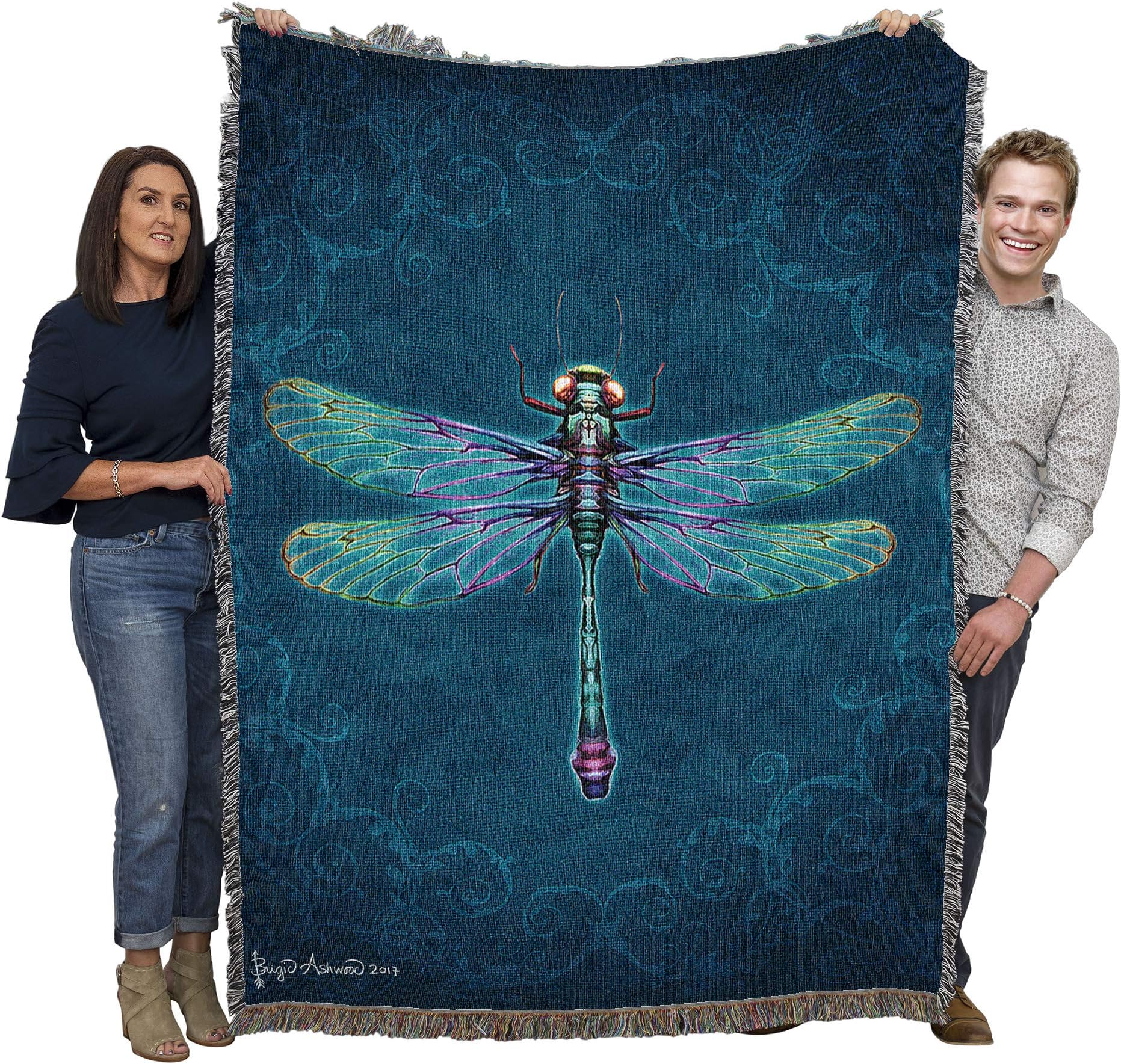 Pure Country WeaversDamask Dragonfly Blanket by Brigid Ashwood - Gift Fantasy Tapestry Throw Woven from Cotton - Made in The USA (72x54)