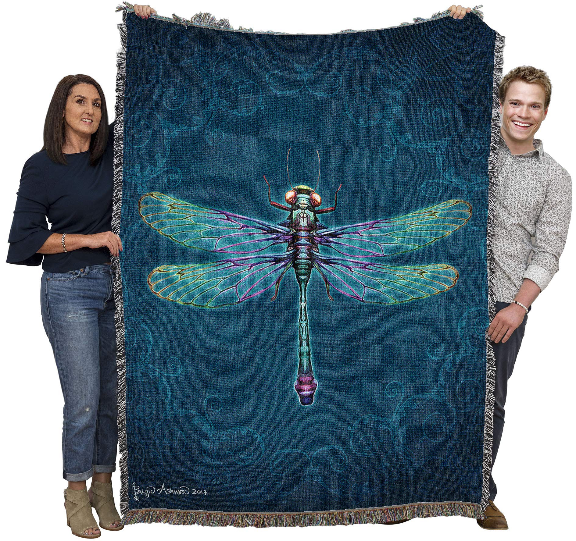 Pure Country WeaversDamask Dragonfly Blanket by Brigid Ashwood - Gift Fantasy Tapestry Throw Woven from Cotton - Made in The USA (72x54)
