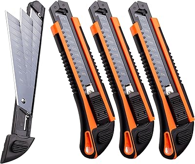 Utility Knife Heavy Duty Box Cutter 18mm 3-Pack by Clear Style
