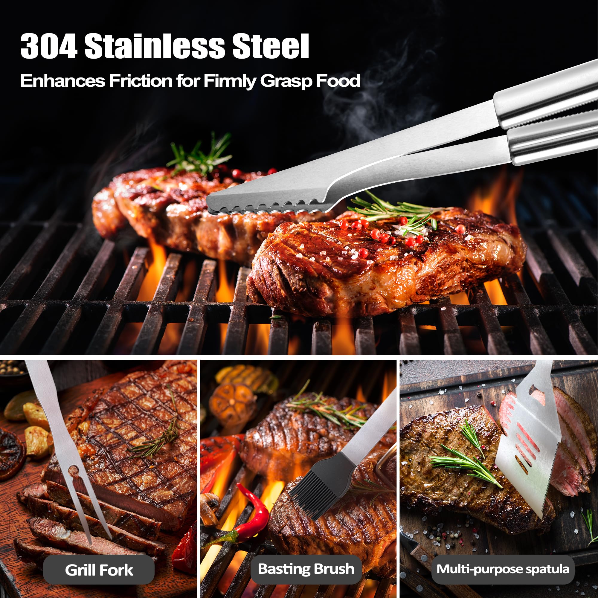 Regalos para papá de parte de su hija, accesorios de parrilla para papá, Navidad, juego de parrilla de acero inoxidable resistente, herramientas para parrilla al aire libre con funda de aluminio 4