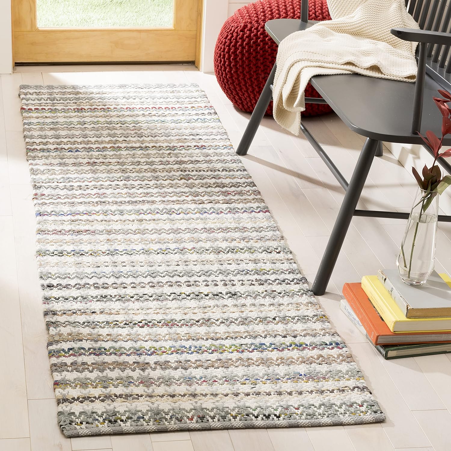 SAFAVIEH Montauk Collection Runner Rug - 2'3" x 8', Grey & Multi, Handmade Cotton, Ideal for High Traffic Areas in Living Room, Bedroom (MTK950A)