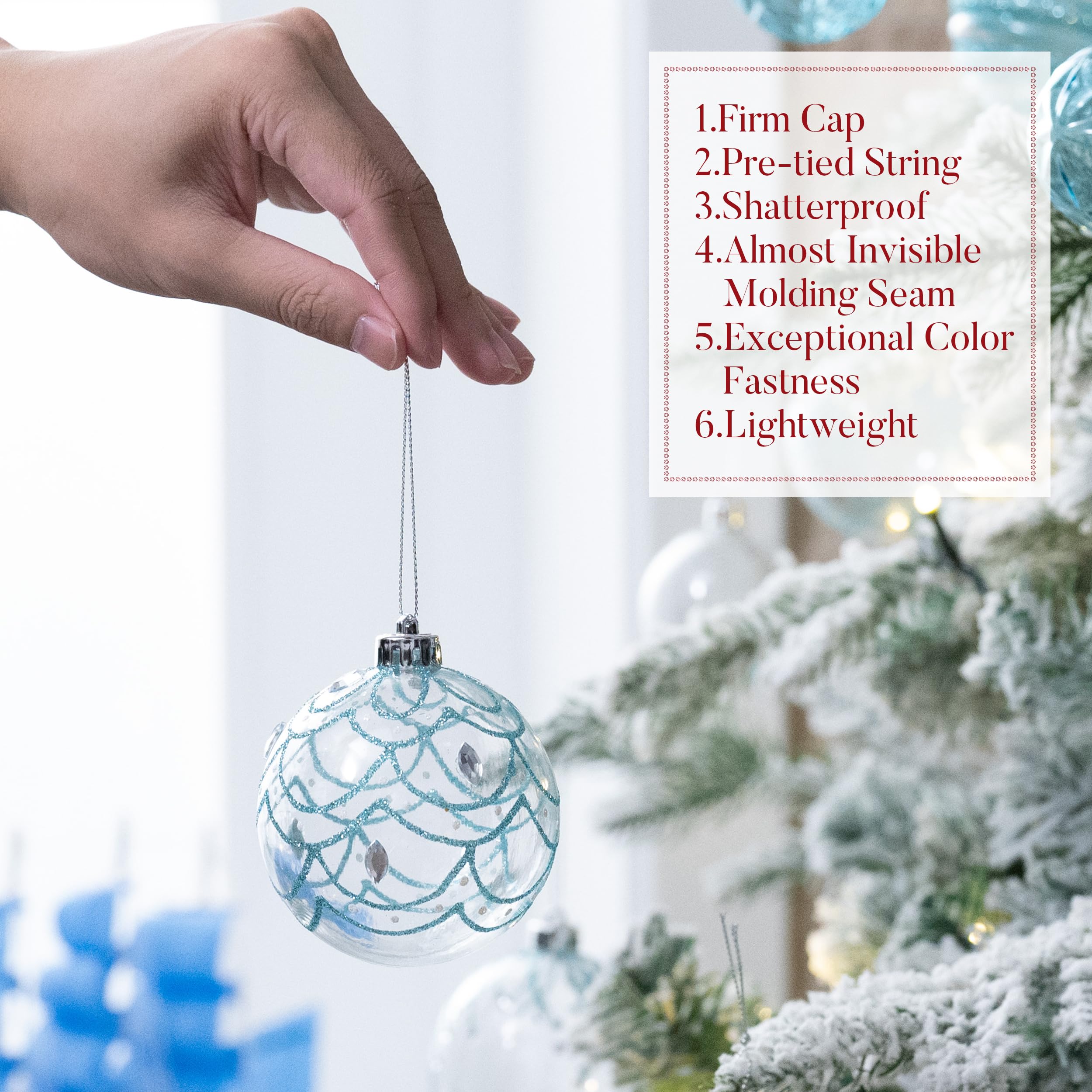 Valery Madelyn Lot de 50 boules de Noël transparentes incassables pour décoration de sapin de Noël Argenté et bleu