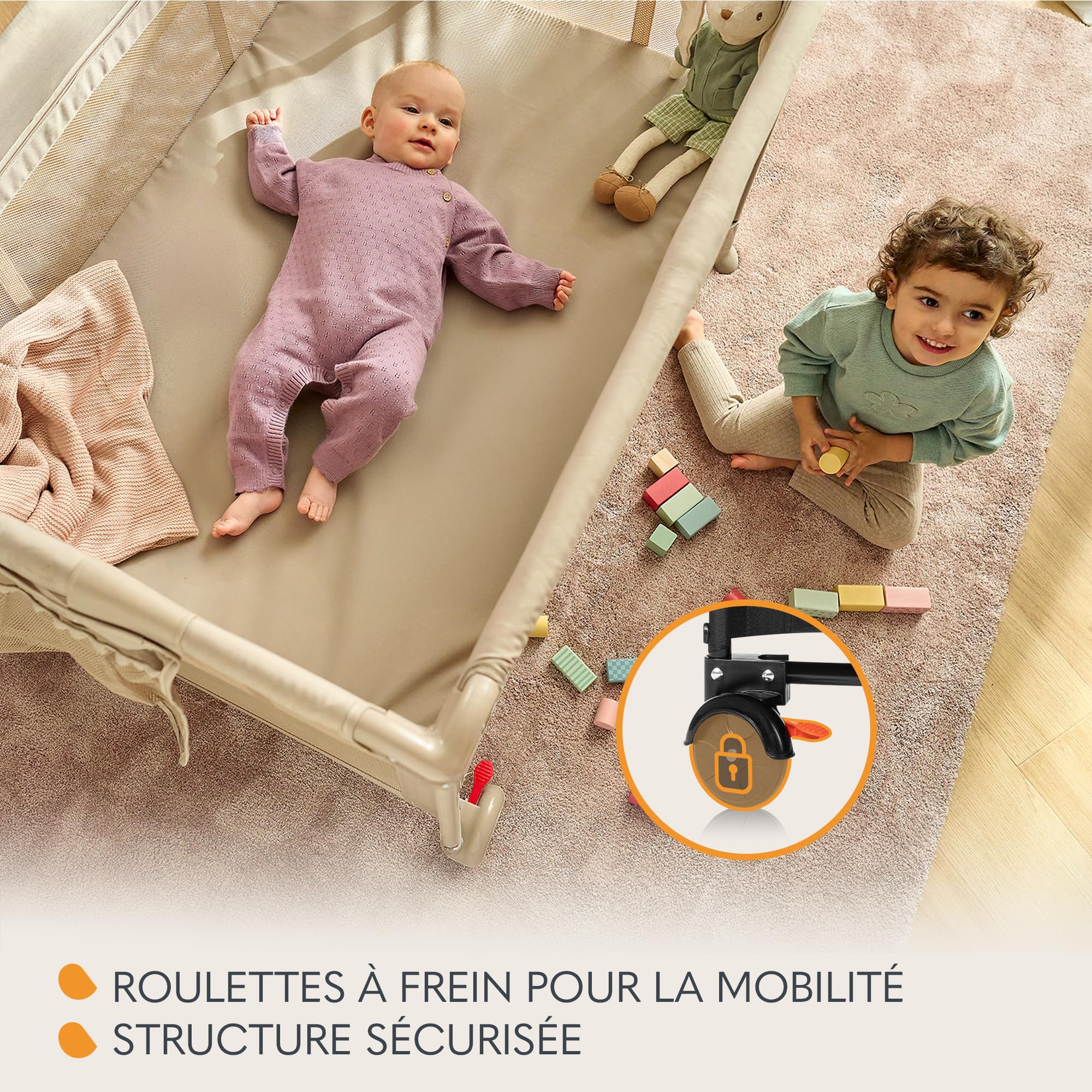 LIONELO LAURA 2en1 Lit de Voyage 15 kg Parc bébé 0-36 mois Matelas Mousse T25 2 Niveaux Hauteur Sac de Voyage Roues Frein Beige