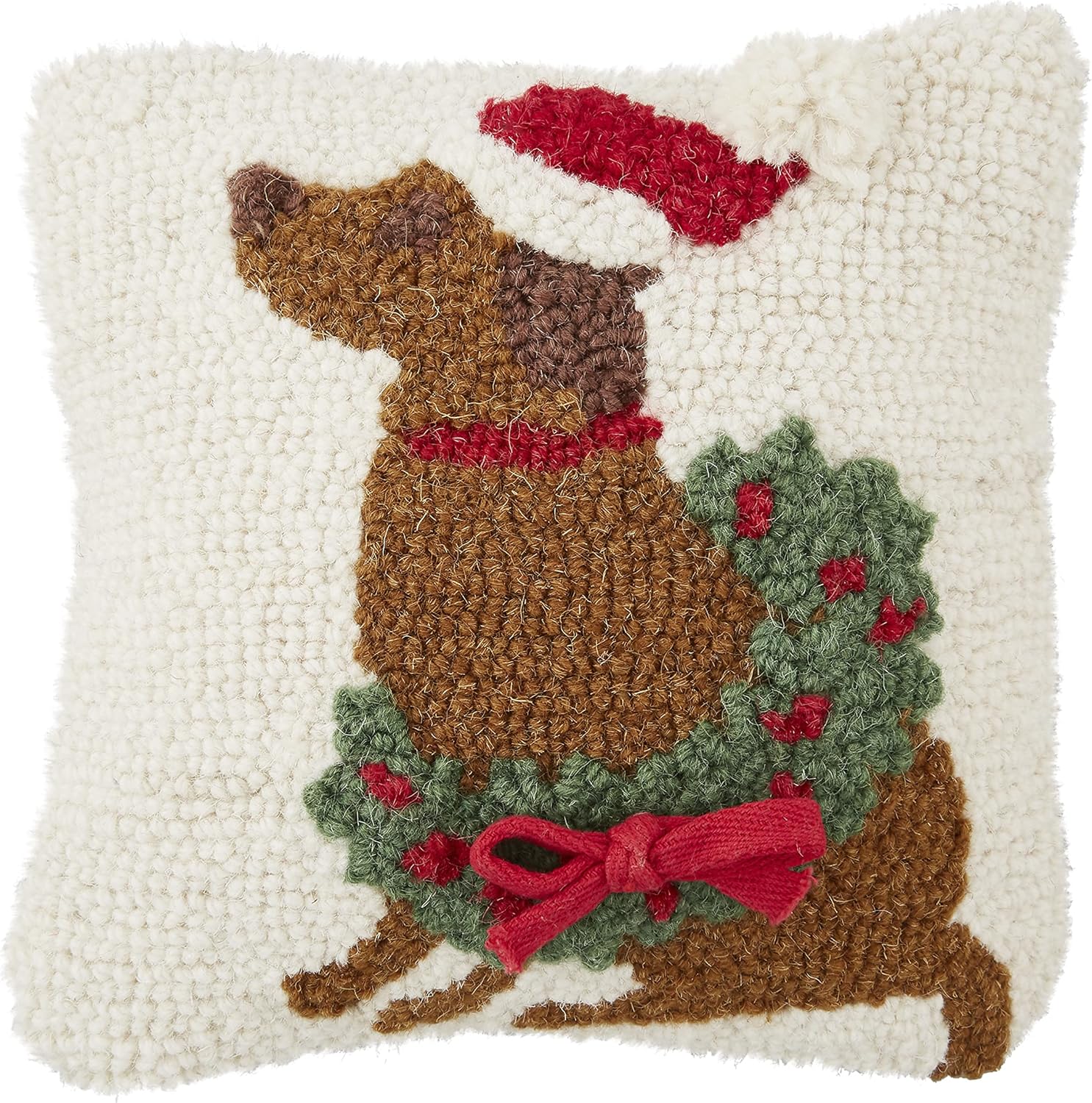 Mud Pie Dog Hooked Pillow, Brown Home & Kitchen