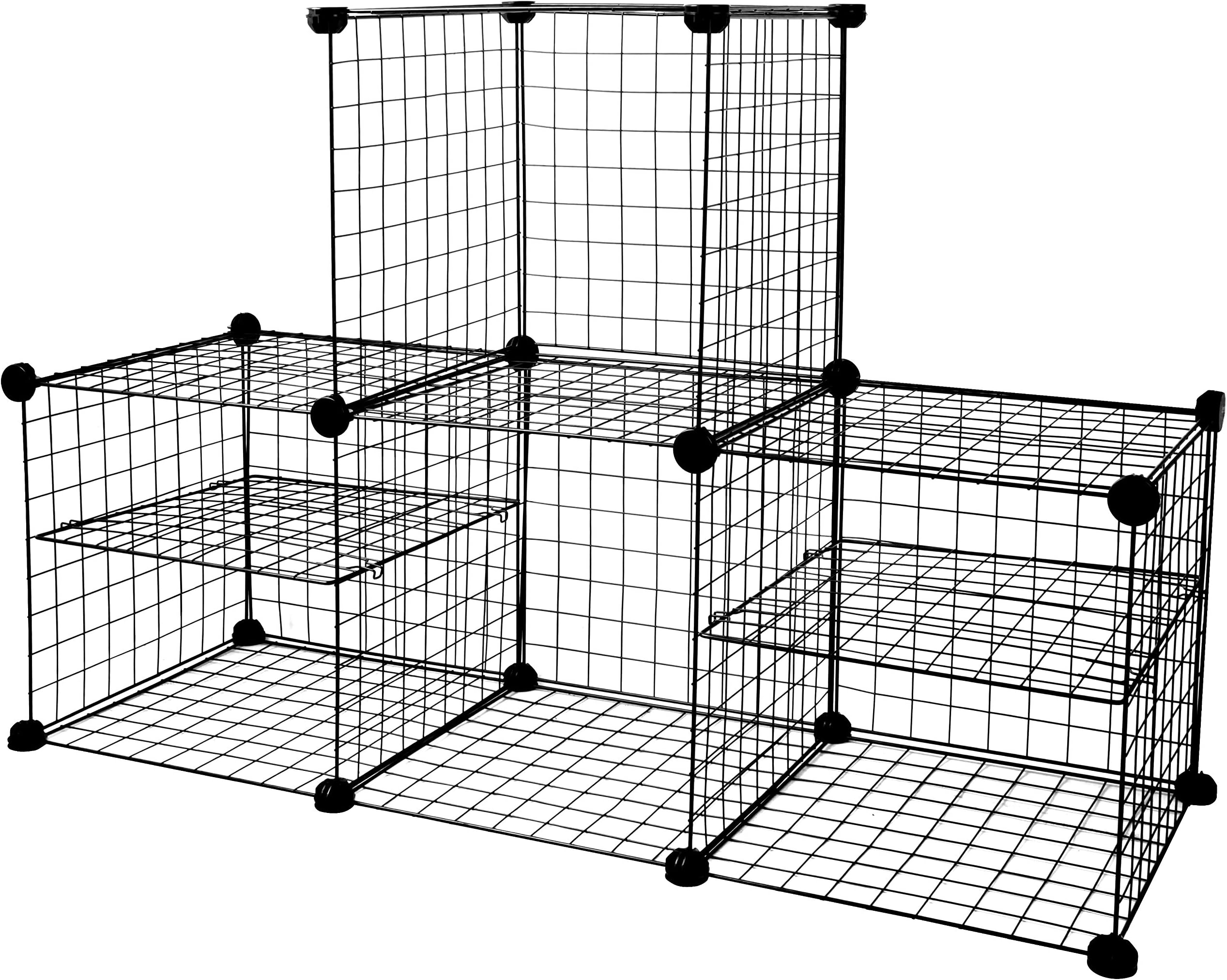 BAAB ORGANIZING 4 Wire Storage Cube Metal Interlocking Rack for Book Shoes Toys Clothes Tools Combination Unit, each cube 35.5 cm Black