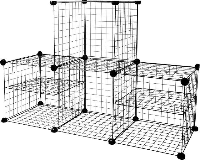BAAB ORGANIZING 4 Wire Storage Cube Metal Interlocking Rack for Book Shoes Toys Clothes Tools Combination Unit, each cube 35.5 cm Black